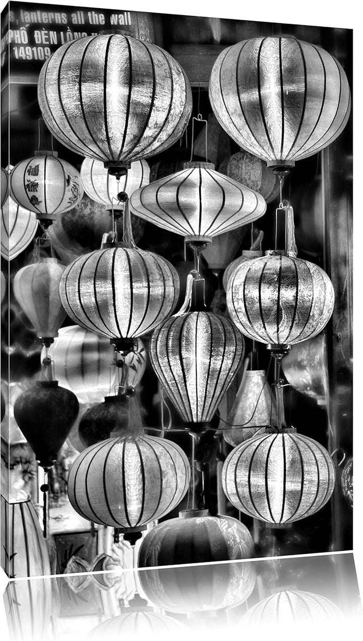 Pixxprint Monocrome, chinesische Laternen, Format: 100x70 auf Leinwand, 100x70