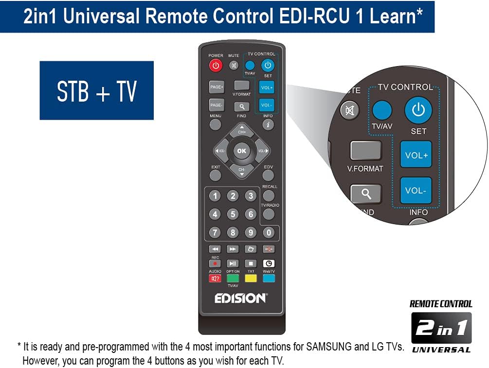 Edision Picco T265+ Terrestrischer DVB-T2 und Kabel DVB-C Receiver, H265 HEVC, FTA Full HD PVR, USB,