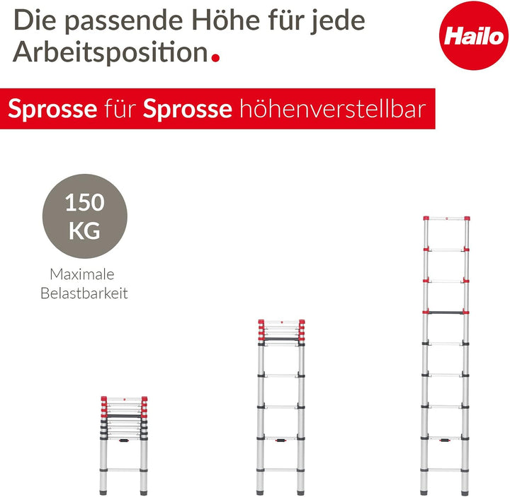 Hailo T80 FlexLine Alu-Sicherheits-Teleskopleiter - ausziehbare Anlegeleiter mit 9 Sprossen - Arbeit