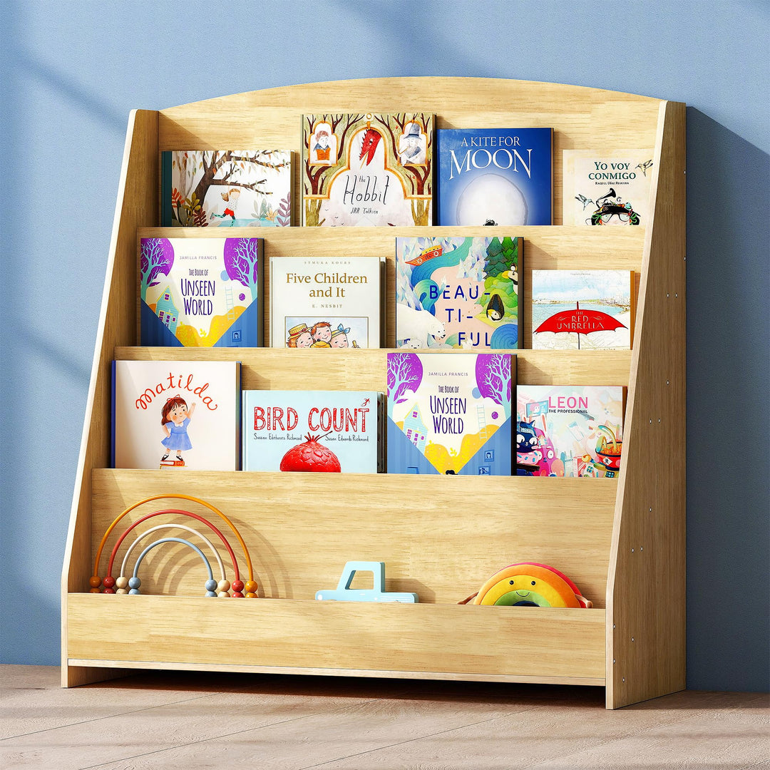4 Tier Bücherregal Kinder Montessori Kinderregal 88cm Höhe, Kinderzimmer Spielzeug Aufbewahrung Büch