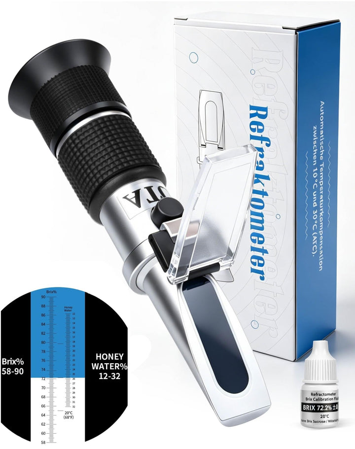 LAOYE Refraktometer Honig 2 in 1 Imker Refraktometer 12-32% Wassergehalt Honig 58-90% Brix Refraktom