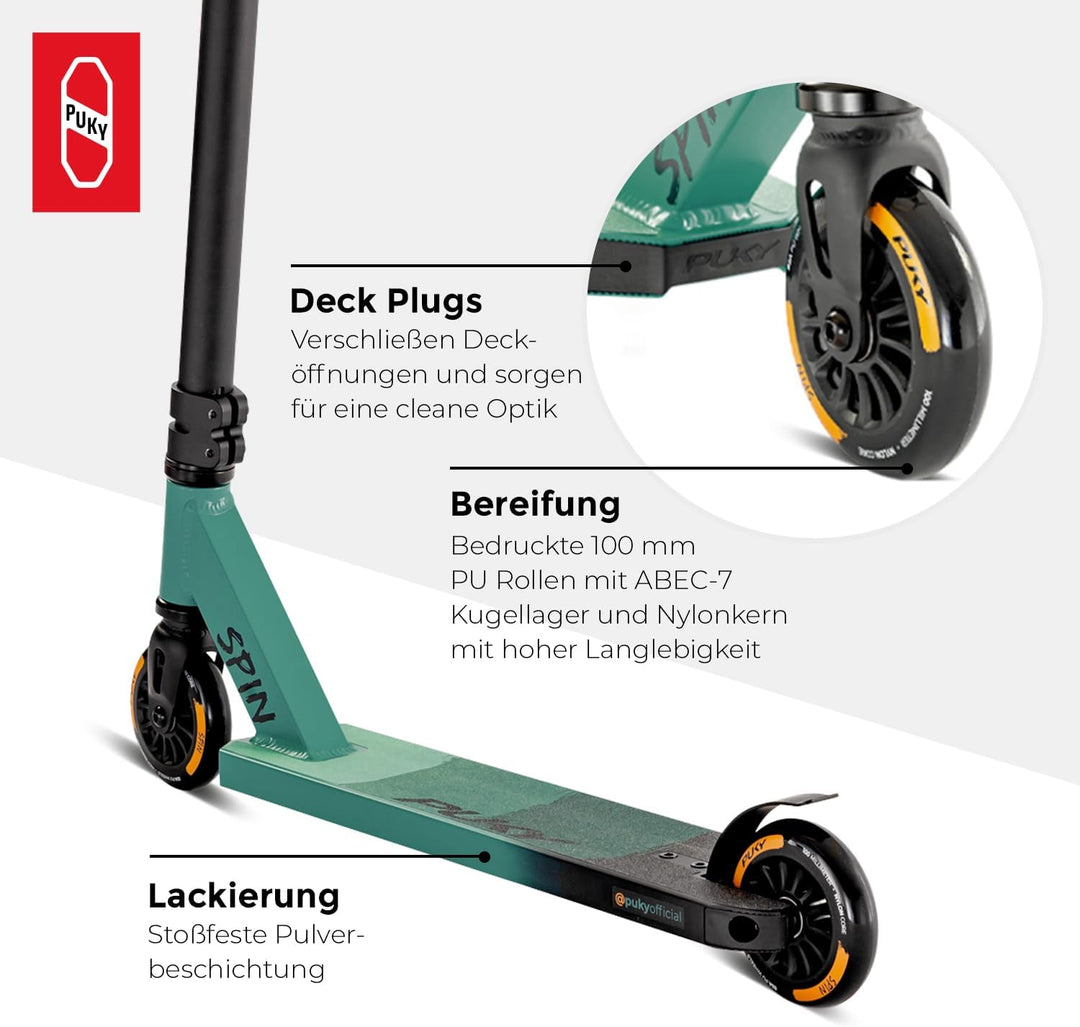 PUKY Spin | Hochwertiger Roller für Kinder 5+ | One Piece Bar Aluminium-Lenker | 100mm PU Rollen | L