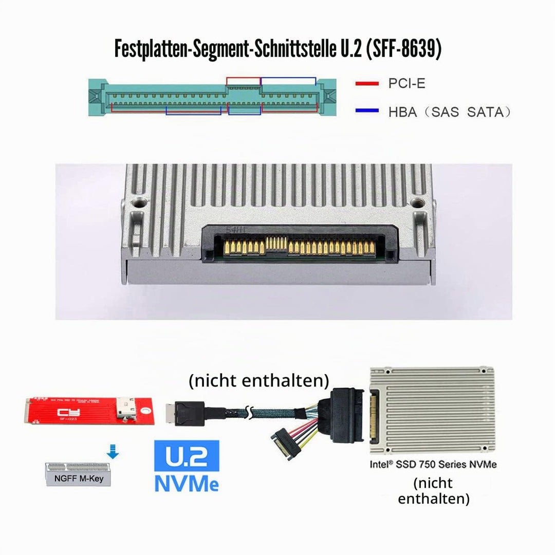 CY Adapter PCI-E 4.0 M.2 M-Key auf Oculink SFF-8612 SFF-8611 Host Adapter für PCIe Nvme SSD 2260 Bla