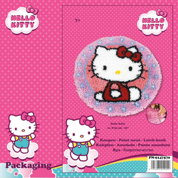 Vervaco Formteppich Hello Kitty Knüpfteppich mit Knüpfhaken, Baumwolle, Mehrfarbig, 55 x 55 x 1 cm