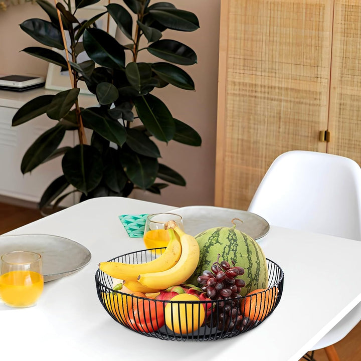 2er Set Obstkorb 28 cm - Obstkorb aus Metall in Schwarz Drahtdesign - Runder Korb für Küche, Brot un
