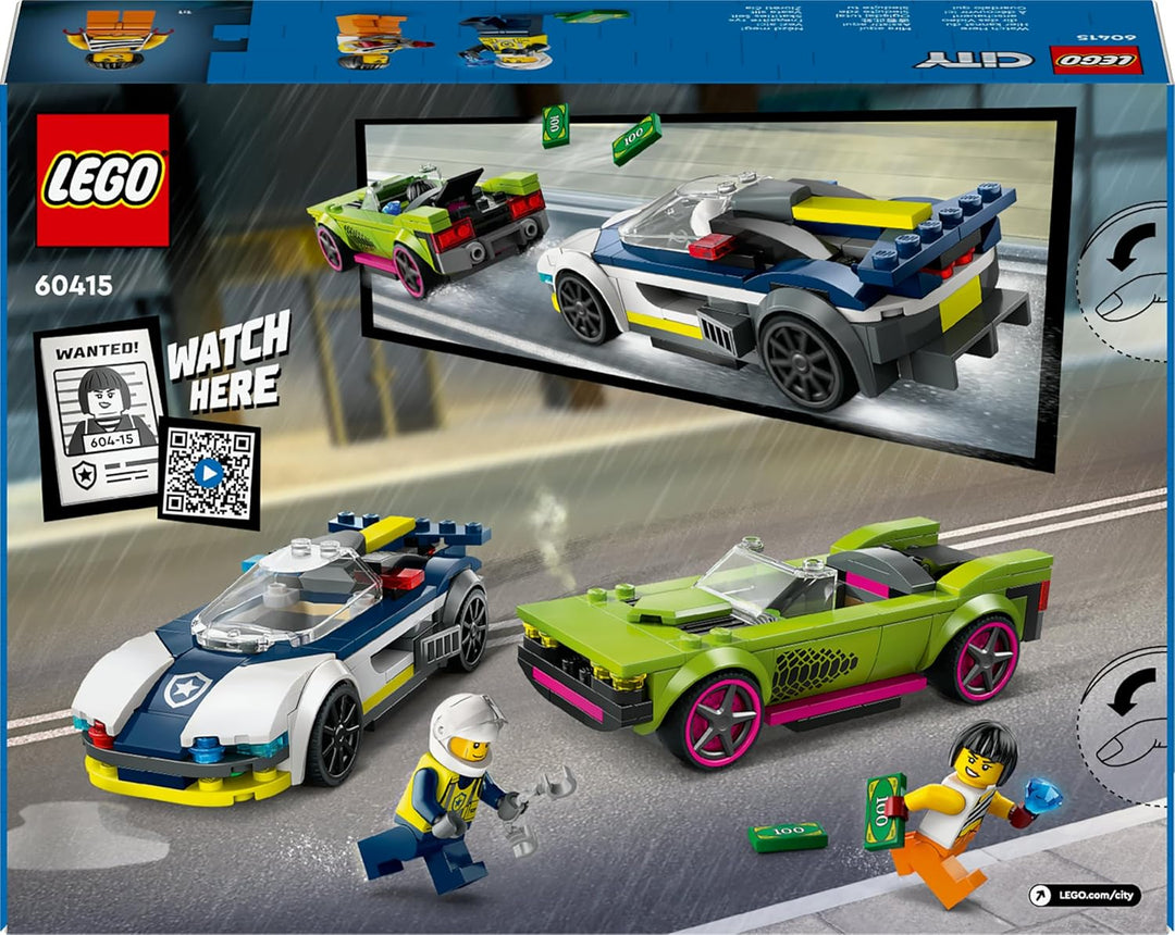 LEGO City Verfolgungsjagd mit Polizeiauto und Muscle Car, Auto-Spielezug mit 2 Rennautos, Polizei-Ge