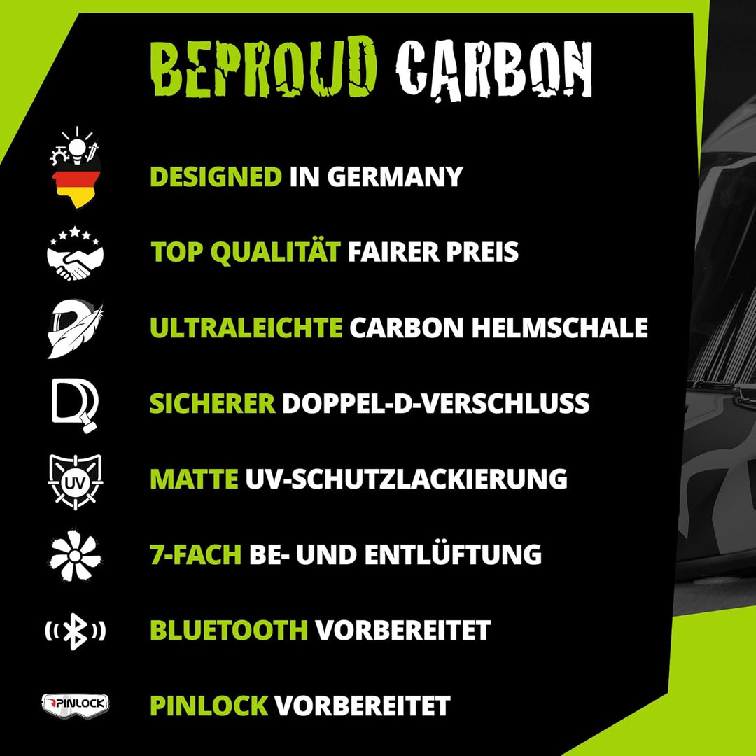 Broken Head BeProud Carbon Neon-Gelb matt Limitierte Sonderedition - sportlicher Racing Motorrad-Hel