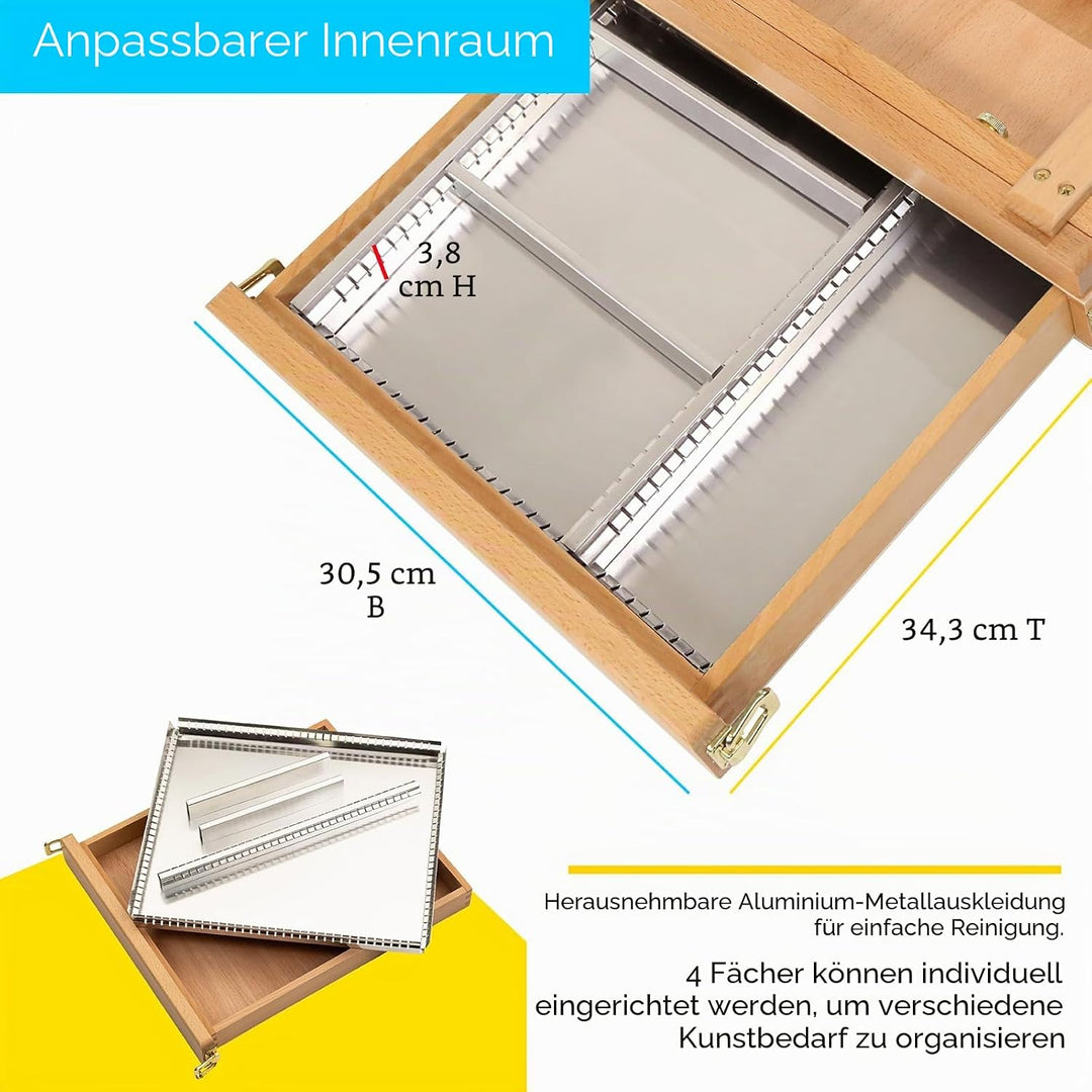 MEEDEN Skizzenkasten Tischstaffelei mit Metallschublade - Verstellbare Staffelei &amp; Skizzenbox aus ma