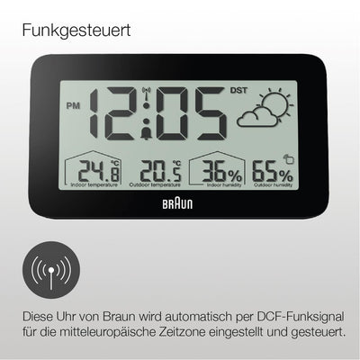 Braun Digitale Wetterstationsfunkuhr für die mitteleuropäische Zeitzone (DCF) mit Anzeige von Innen-