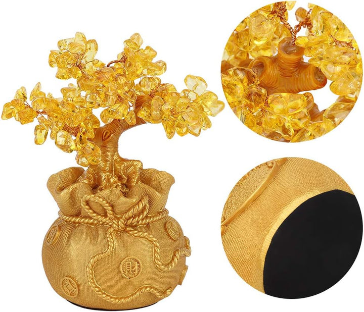 HERCHR Gold Geld Baum, Feng Shui Baum Citrin Geld Baum Harz Glücksbaum Bonsai Statue Office Home Dek