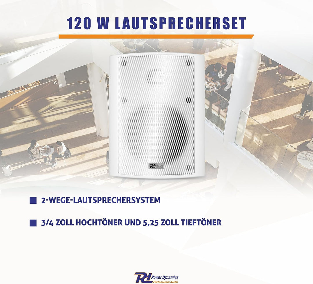 Power Dynamics BC50V Lautsprecher Set 120 Watt, 100 Volt, 8 Ohm Innen- und Aussenlautsprecher, Lauts
