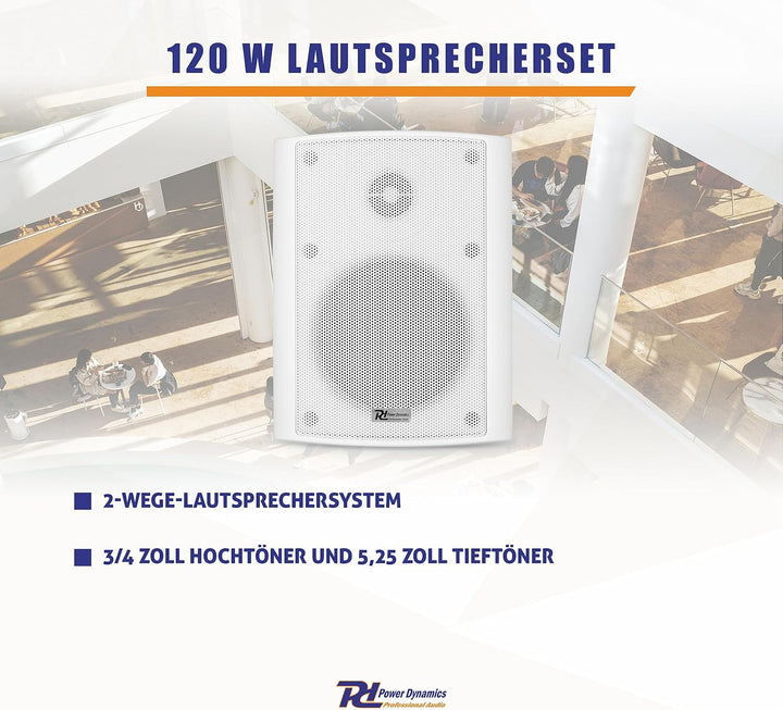 Power Dynamics BC50V Lautsprecher Set 120 Watt, 100 Volt, 8 Ohm Innen- und Aussenlautsprecher, Lauts