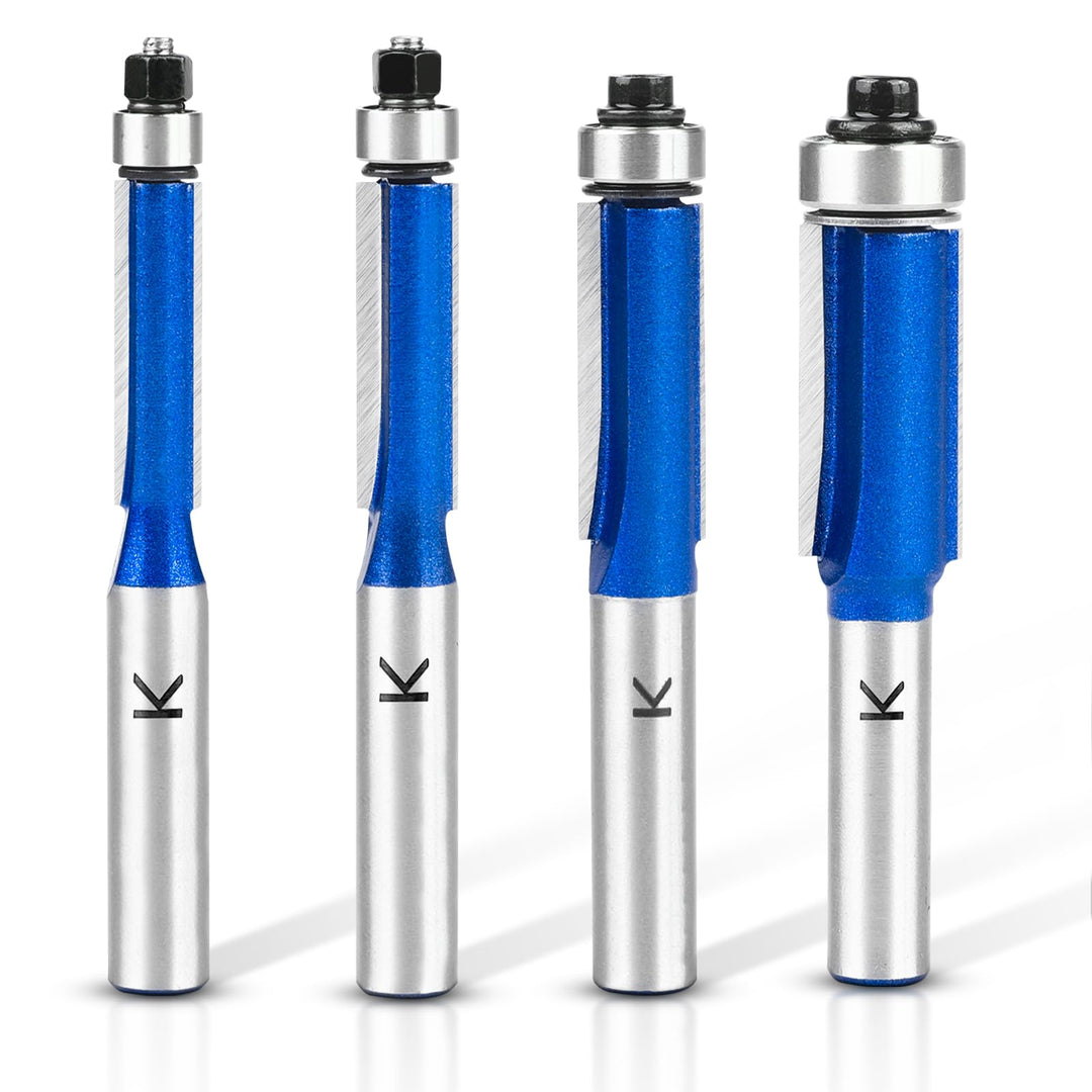NICAVKIT 4 Stück Bündigfräser 8mm Schaft,Blauer Bündigfräser Fräser Set, Doppelseitiger Fräser mit L