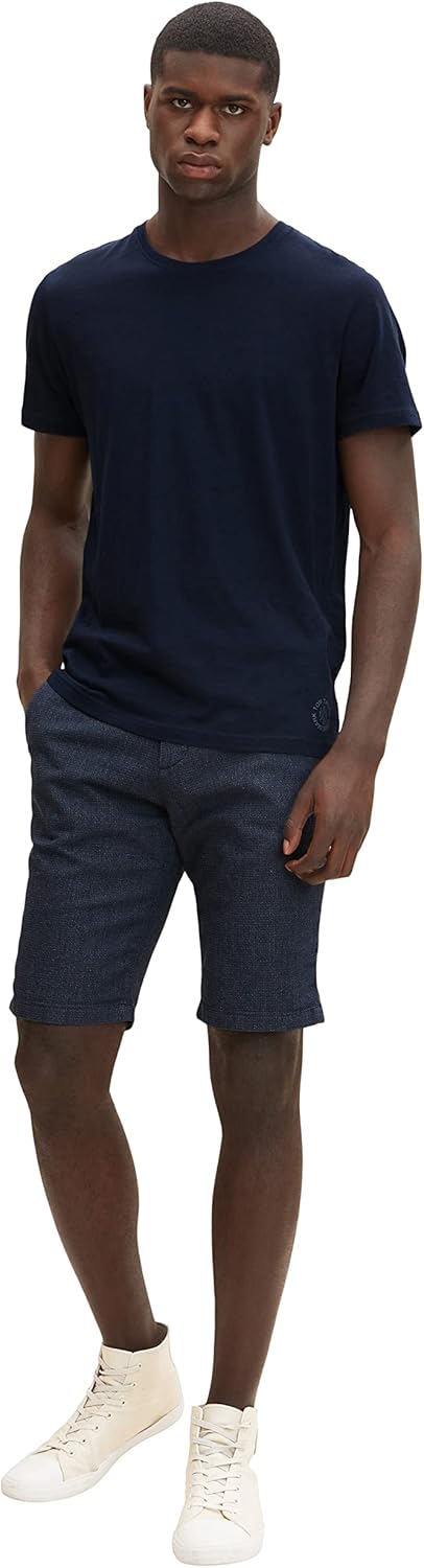 TOM TAILOR Denim Herren Chino Bermuda Shorts mit Gürtel, 29322 - Blue White Dobby