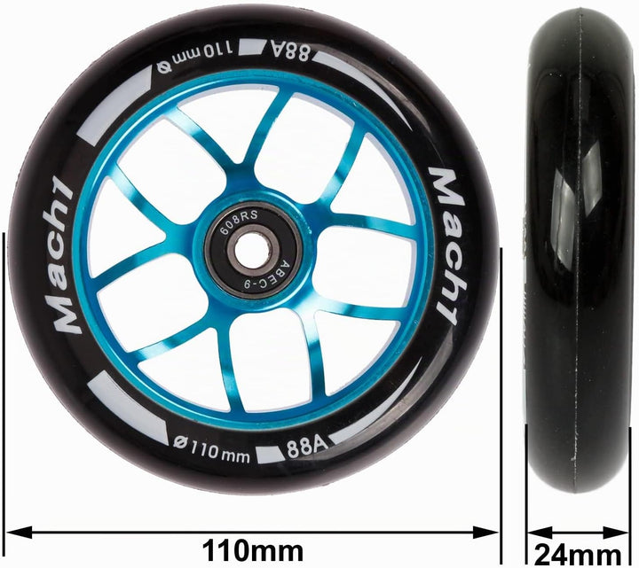 2 Stück 110x24mm Mach1 Stuntscooter Alu aluminium Rollen-Set inklusive Kugellager + Spacer - Cityrol
