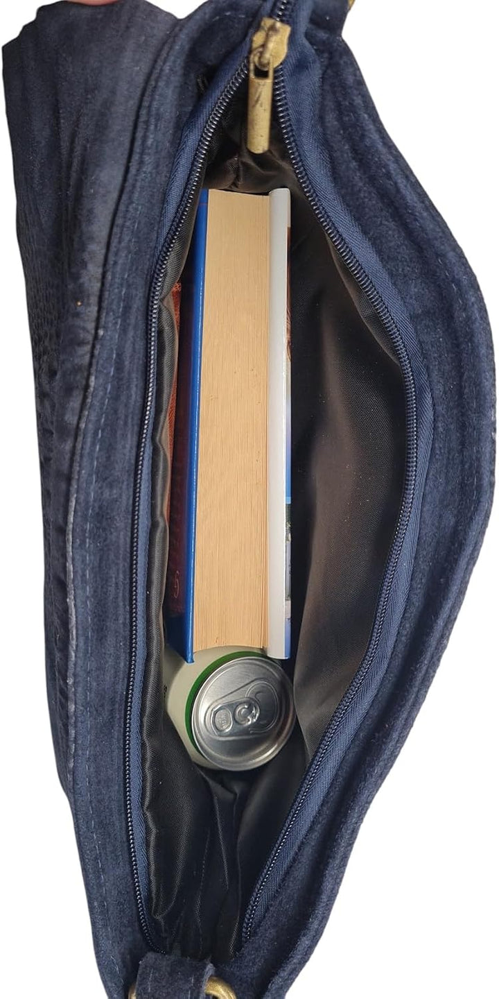 Damen Wildledertasche mittelgross, Wildleder Umhängetasche Cross Body, flache Schultertasche aus ech