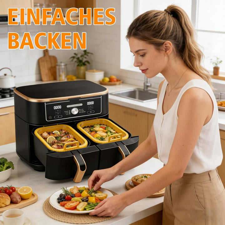 Glas Auflaufform Airfryer mit Silikongriffen für Ninja Heissluftfritteuse Zubehör AF400EU/DZ400EU/AF