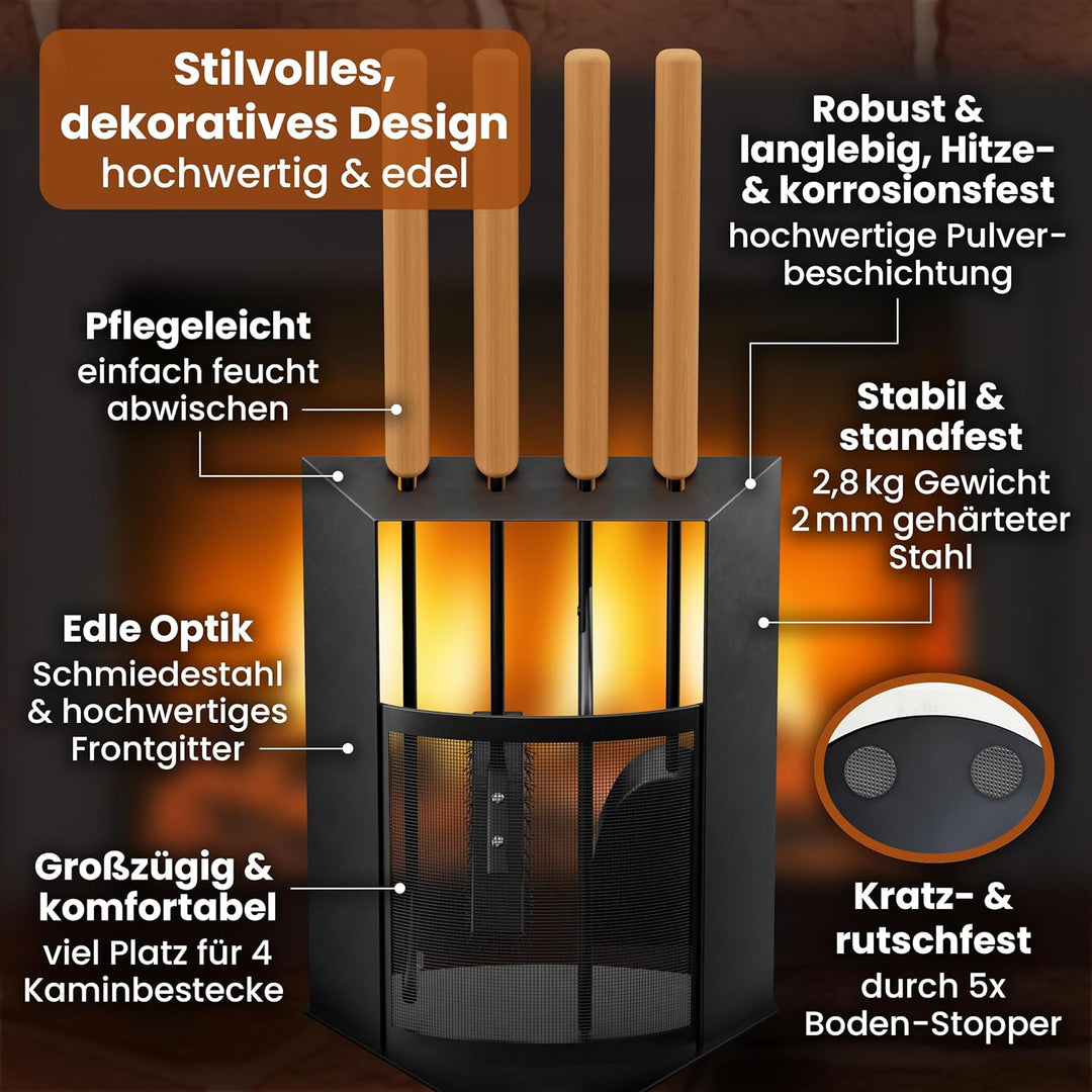 BLACK OAK Kaminbesteck DAVOS 5-teilig - edles & dekoratives Ofenbesteck Set schwarz mit Holzgriff 5