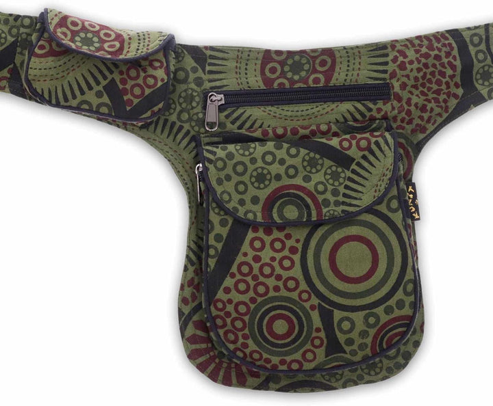 Kunst und Magie Doppel Bauchtasche Sidebag Gürteltasche Festivaltasche Hippie Goa, Farbe:Army Green,