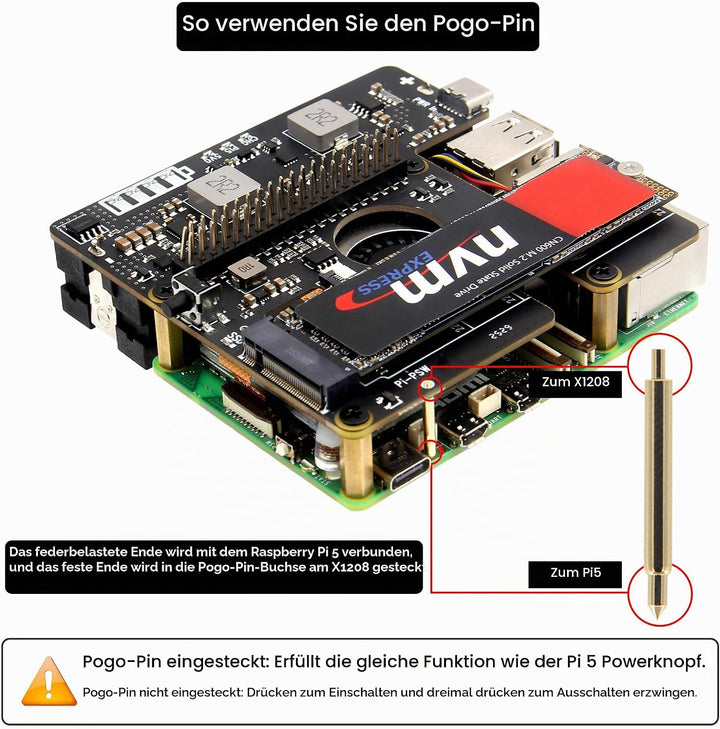 Geekworm X1208 UPS für Raspberry Pi 5 mit NVMe SSD (2280/2242/2230) Erweiterung | 5,1V/5A Ausgang |