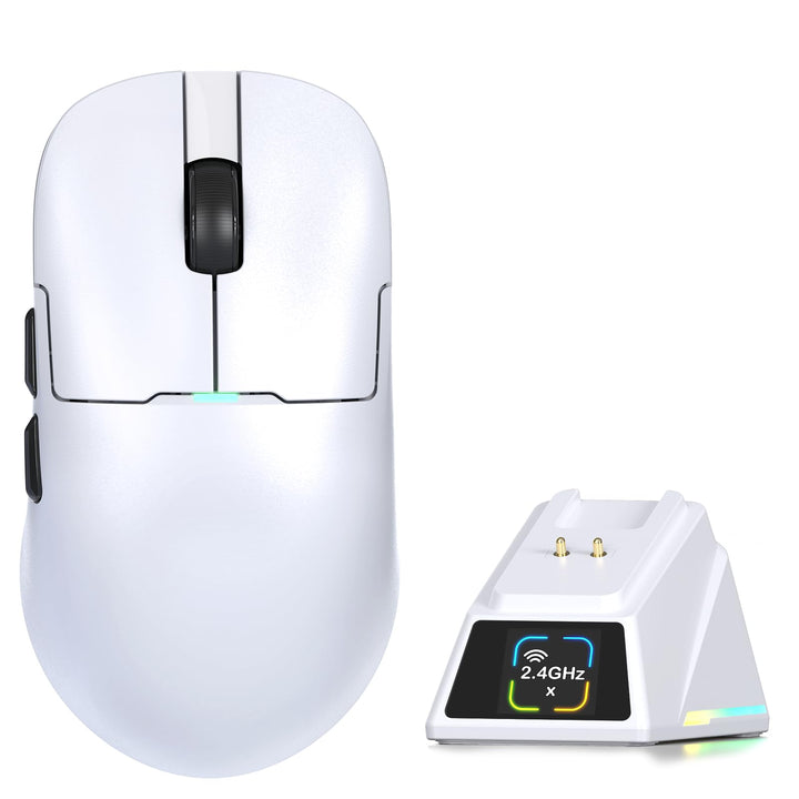 A.JAZZ AJ159P MC PRO Kabellose Gaming-Maus mit RGB-Ladedock, 57g Superlight, Tri-Mode Bluetooth/2.4G