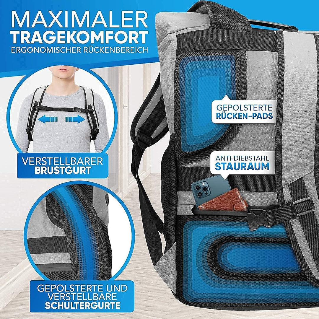 Rolltop Rucksack Damen und Herren aus Recycelten Plastikflaschen | Rucksack Uni | Laptop Rucksack |