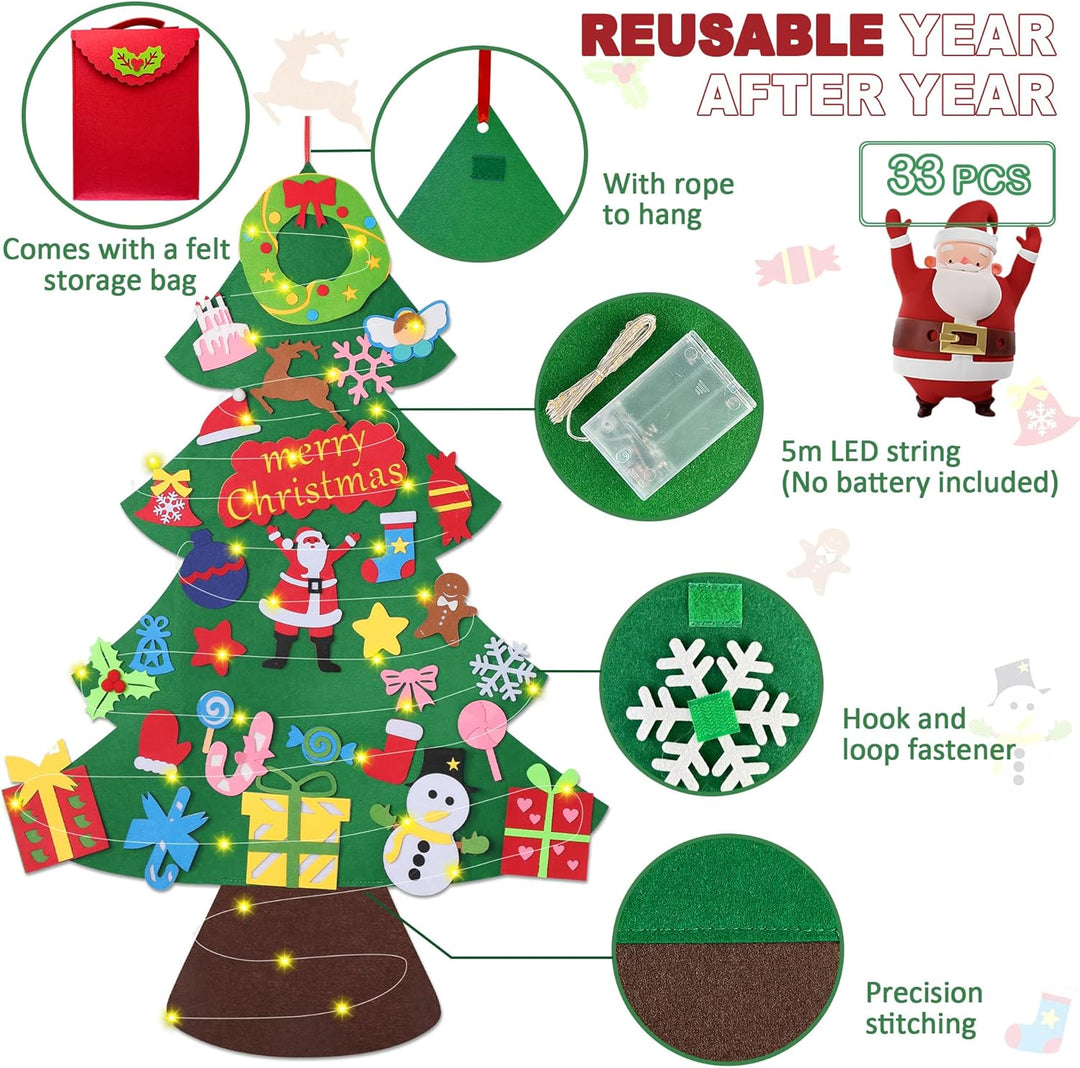 WEST STORY Filz Weihnachtsbaum für Kinder, 3.3Ft DIY Filz Tannenbaum Zum Schmücken mit 30 Ornamenten