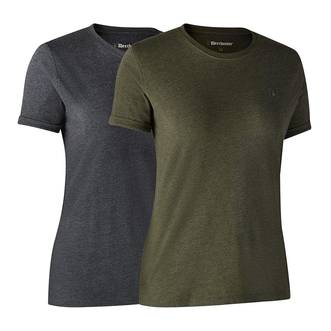 Damen Basic 2-Pack T-Shirt Abenteuer Grün Melange C36, C36