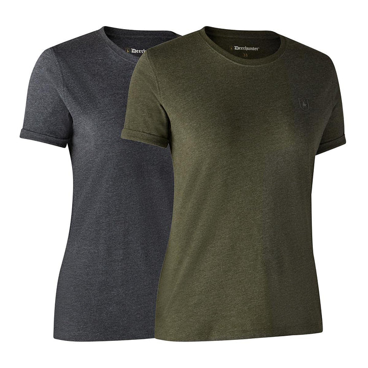 Damen Basic 2-Pack T-Shirt Abenteuer Grün Melange