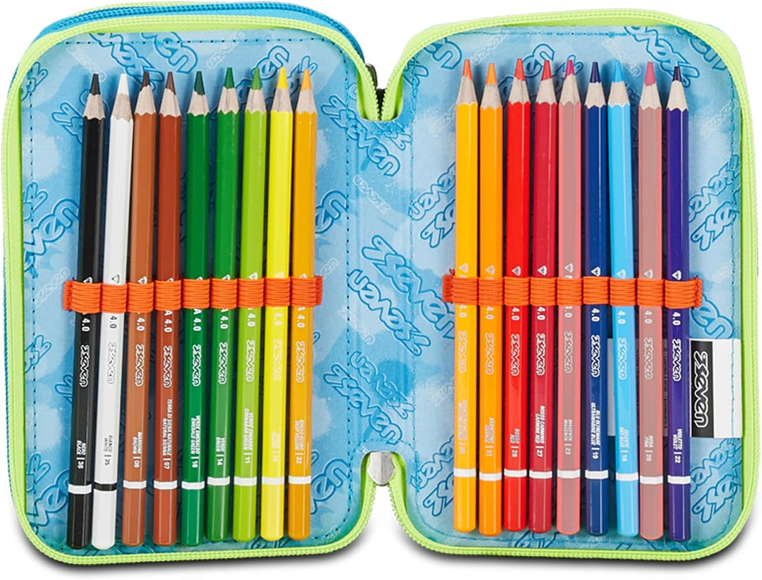 Seven Federmäppchen, Mäppchen, Mehrfarbig, Federtasche für Schreibwaren, Etui komplett mit Bleistift