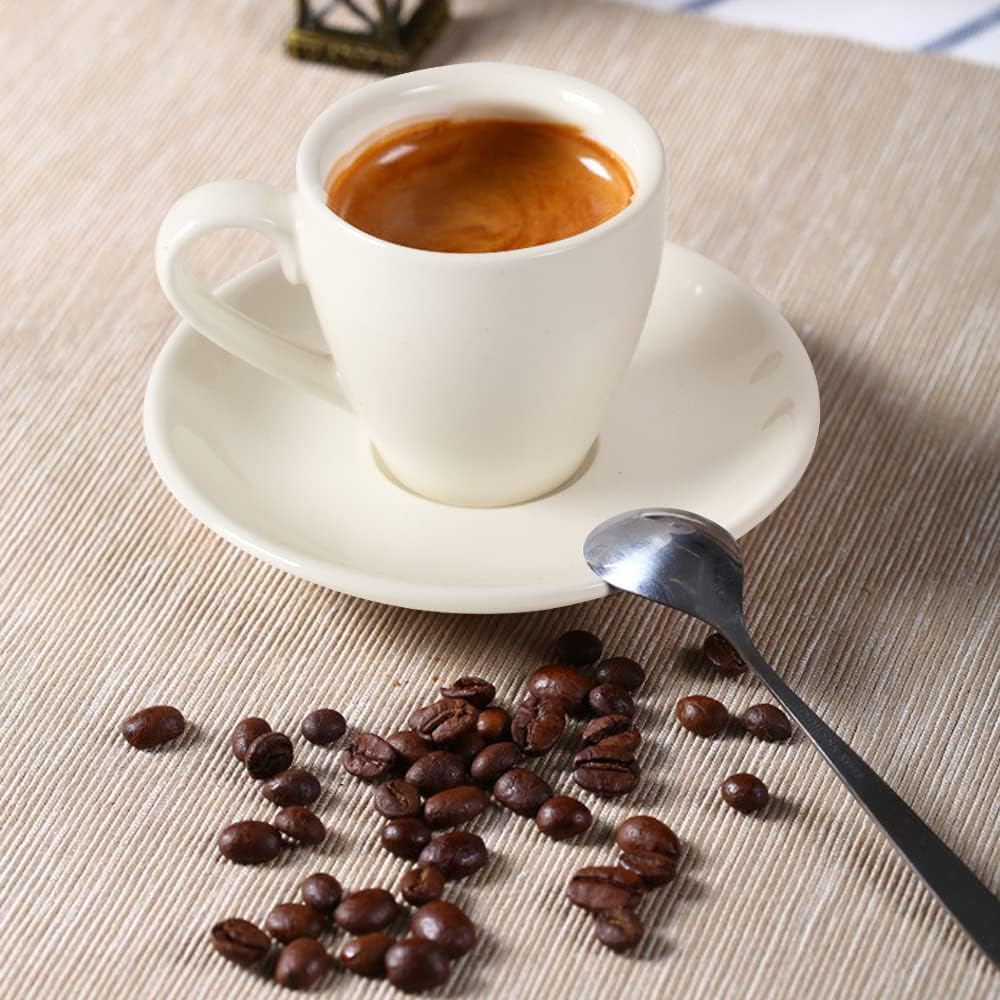 ionEgg Espressotasse aus Porzellan mit Untertasse und Mini-Löffeln aus Edelstahl, Espresso-Schnapsbe