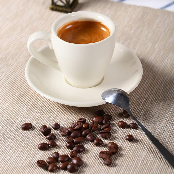 ionEgg Espressotasse aus Porzellan mit Untertasse und Mini-Löffeln aus Edelstahl, Espresso-Schnapsbe
