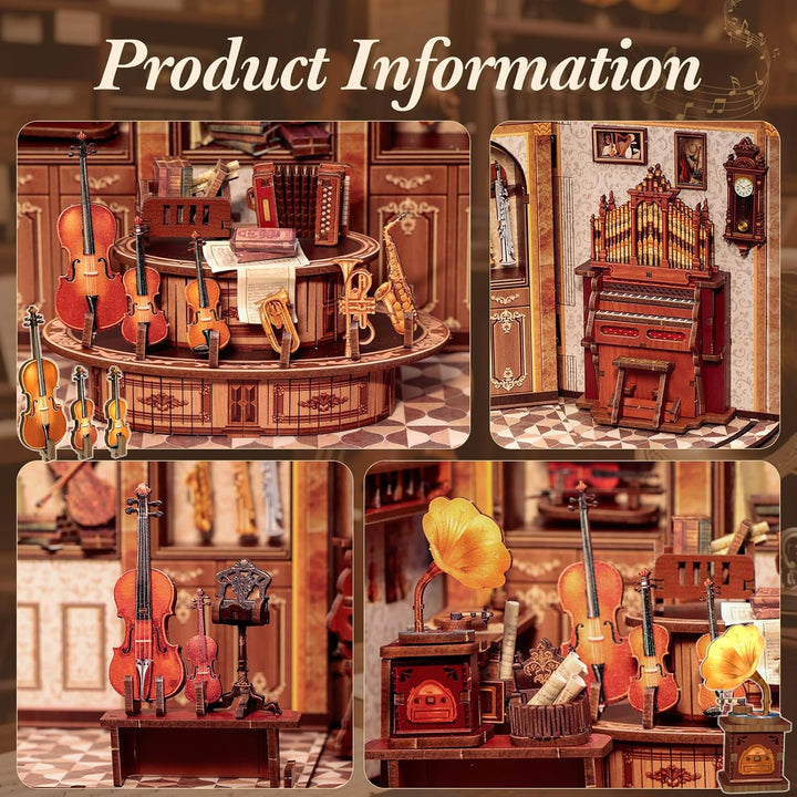 CUTEBEE Book Nook Kit - DIY Puppenhaus Miniature House Musical Room, 3D Holzpuzzle & Musik Stil Mini
