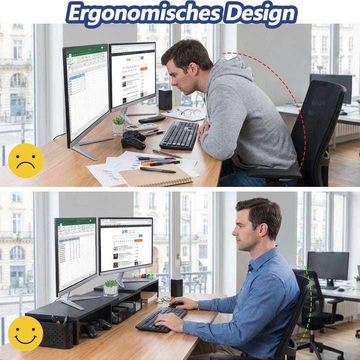 Kottwca Dual Monitorständer, Metall Monitor Stand mit Schublade und 2 Stifthaltern, Verstellbare Län