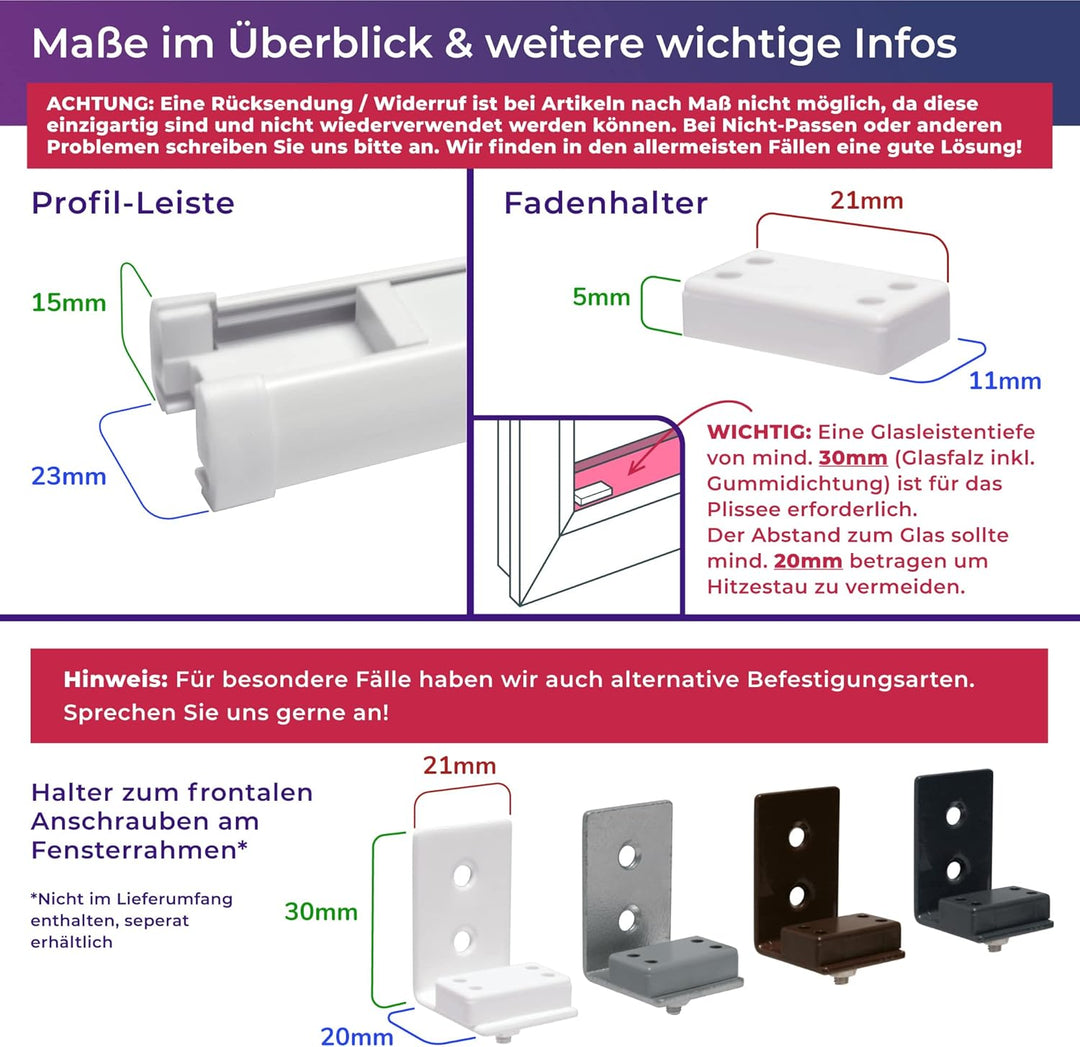 SchattenFreude Waben-Plissee nach Mass für Fenster & Tür | 100% verdunkelnd/Blackout | Zum Anschraub