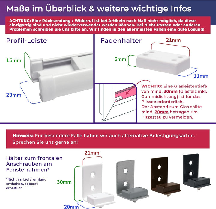 SchattenFreude Waben-Plissee nach Mass für Fenster & Tür | 100% verdunkelnd/Blackout | Zum Anschraub