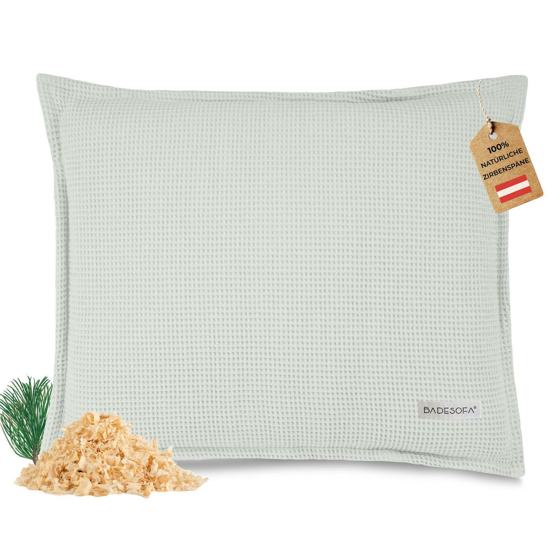 SAUNASOFA™ Zirbenkissen für Sauna – Duftkissen aus 100% Bio-Baumwolle, skandinavisches Design – Hand