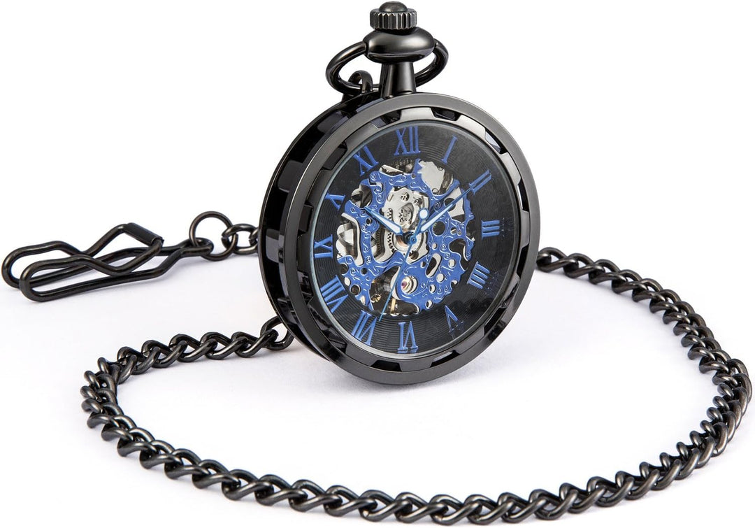 SEWOR Single Face Mechanische Handaufzugwerk Taschenuhr Schwarz Blau, Schwarz Blau