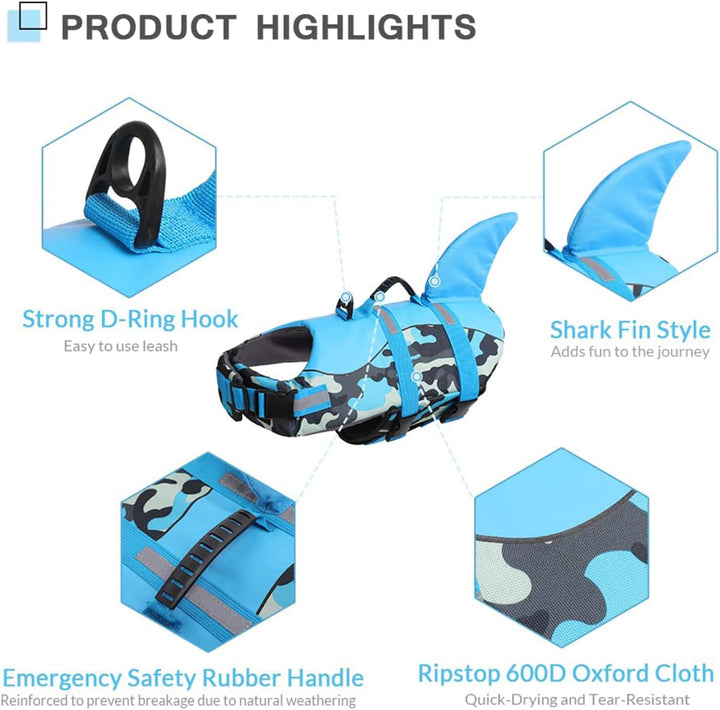 CITÉTOILE Schwimmweste Hunde Hai, Leicht und Sicher für Wassersport, hundeschwimmweste mit Griff und