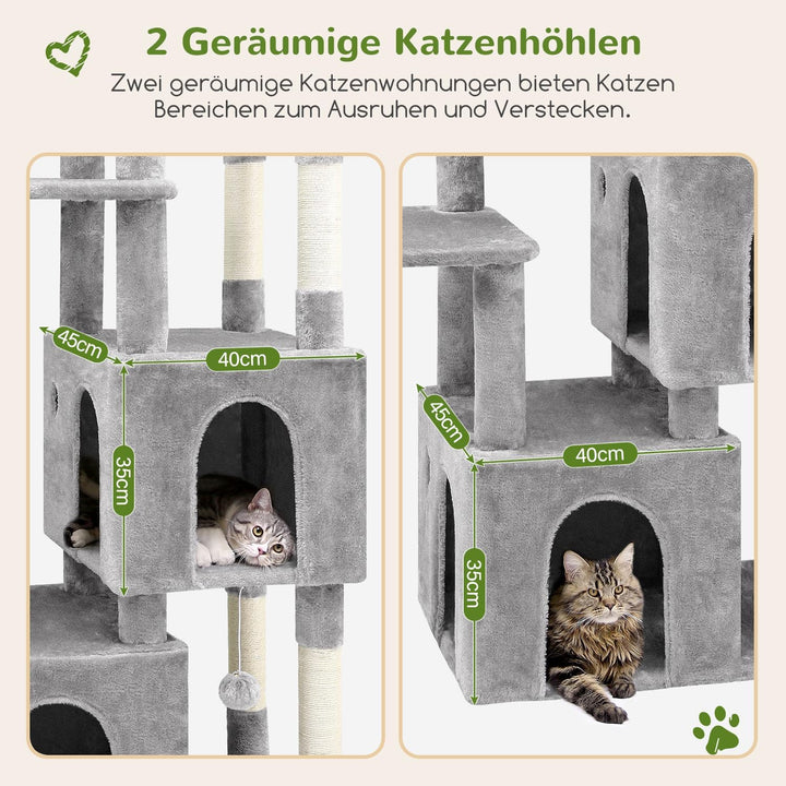 Globlazer Kratzbaum für 3-5 Grosse Katzen 156 cm mit 2 Extragross Katzenhaus 45 * 40 * 35CM, Grosse