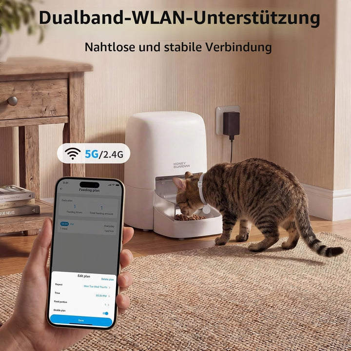 Futterautomat Katze RFID, 5G WiFi Futterspender Katze mit Collar-Tag-Sensor, 4.6L Katzenfutter Autom
