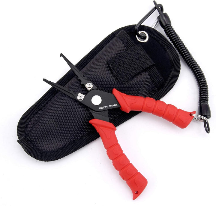 CRAZY SHARK Multifunktionale Angelzangen Linie Cutter Hook Remover Tackle mit Scheide und Lanyard