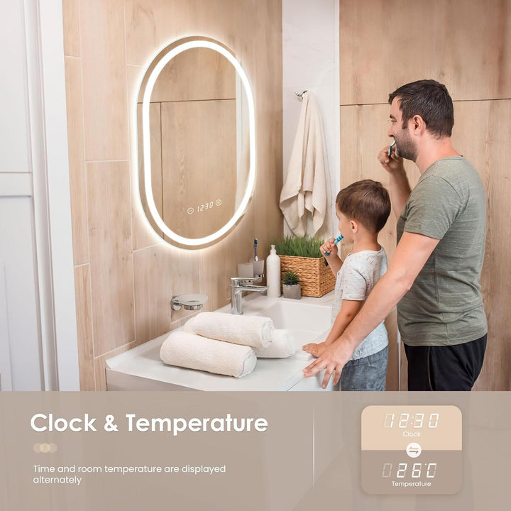 Dripex Badspiegel mit Beleuchtung Led Spiegel mit Uhr und Touch-Schalter, Dimmbar, 3 Lichtfarbe Eins