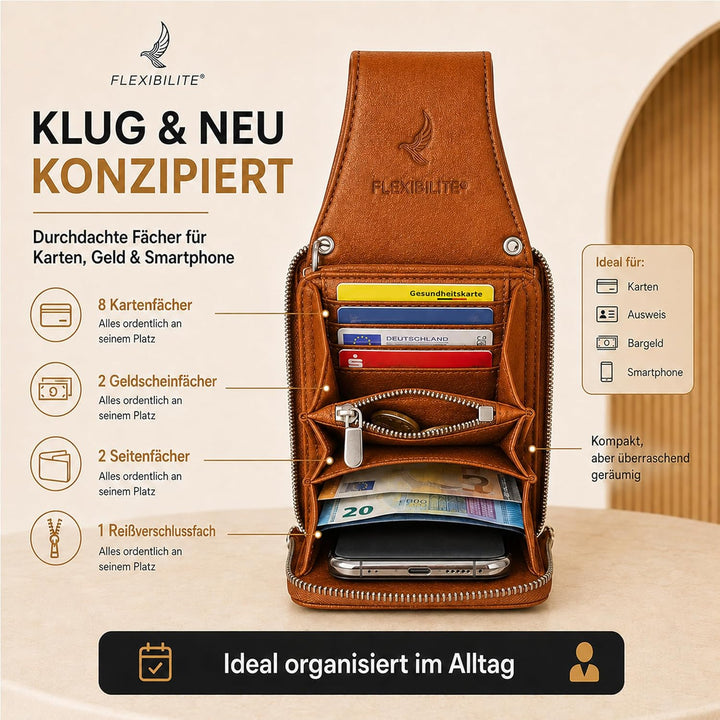 FLEXIBILITE® Handytasche zum Umhängen Braun aus echtem Leder I EXTRA leicht 220 g mit RFID I Handy P