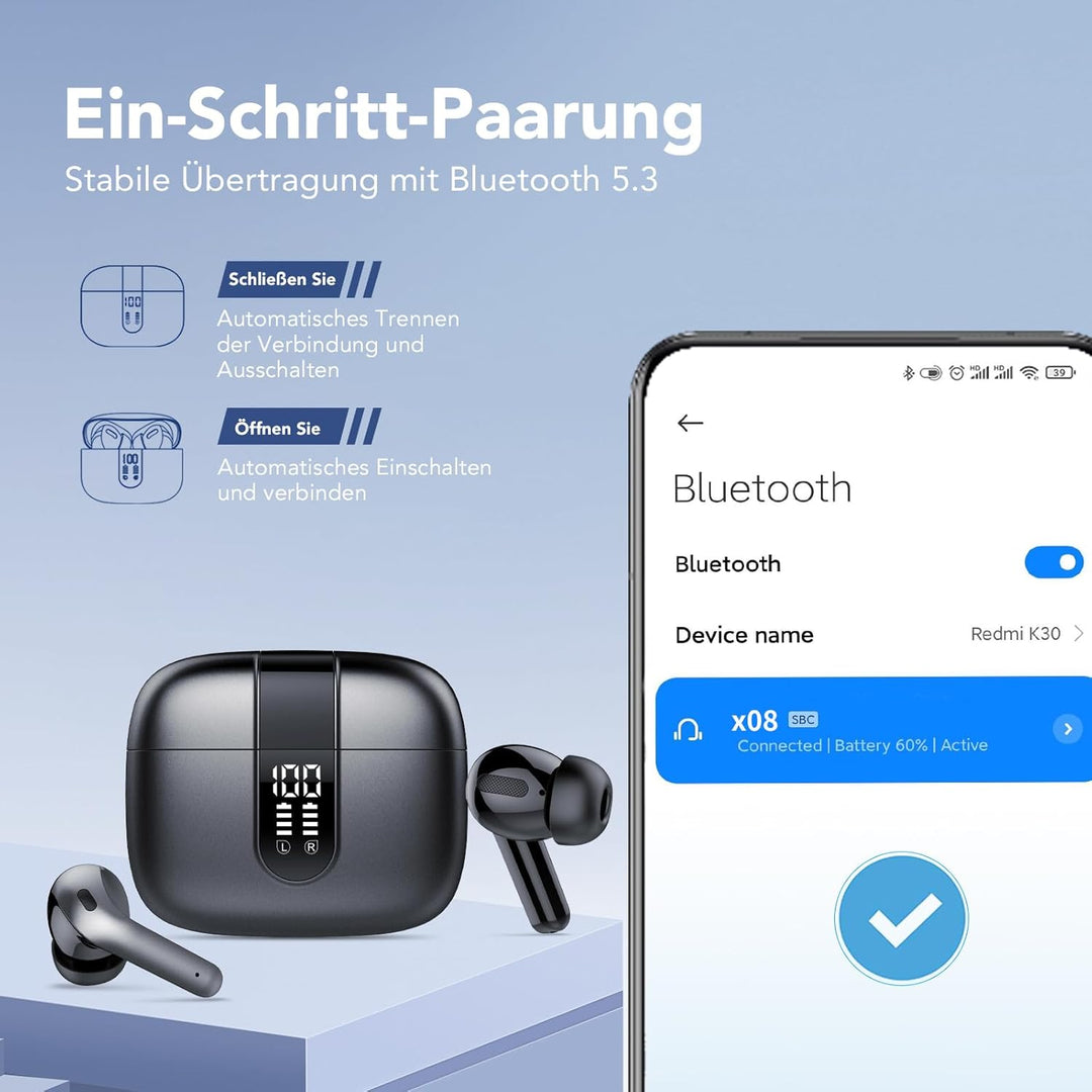 taopod Bluetooth Kopfhörer, Kopfhörer Kabellos Bluetooth 5.3 CVC Noise Cancelling, 40h Spielzeit IPX