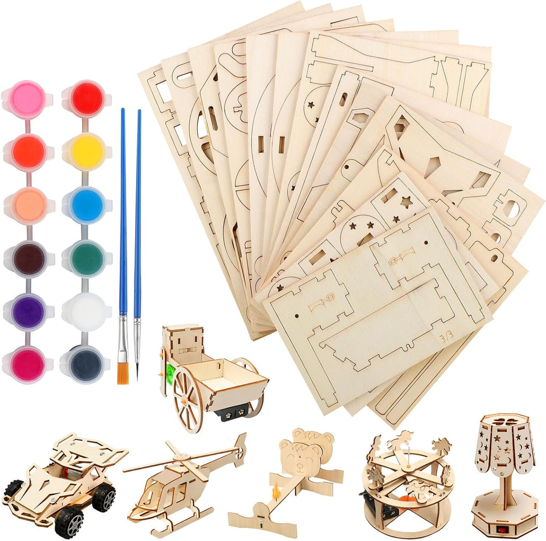 6 Stück Experimente für Kinder, Elektronik Baukasten DIY STEM Spielzeug, Holz Wissenschaft Bausatz S