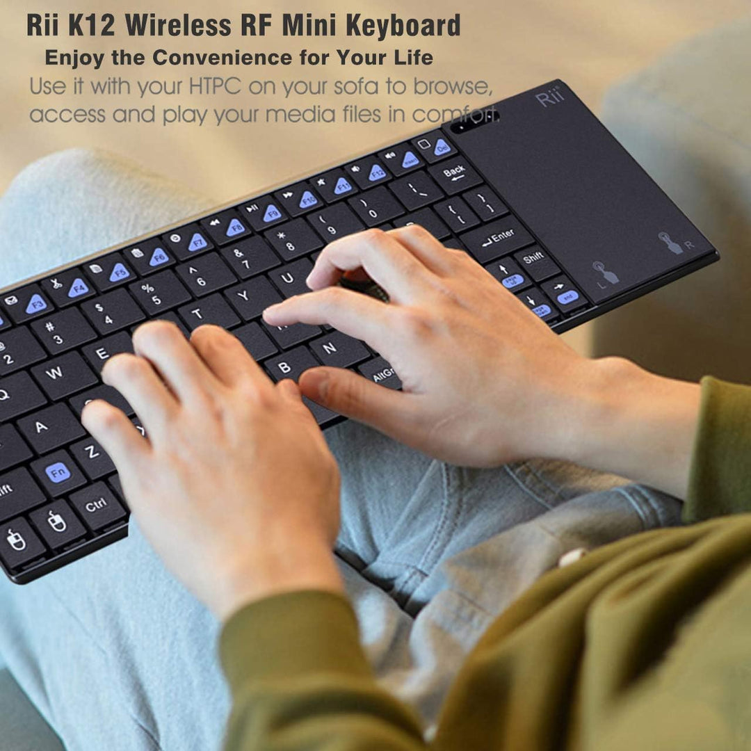 Rii K12+ Mini Wireless Tastatur mit grossem Touchpad Maus &amp; QWERTY Tastatur, Edelstahl, tragbar, kab