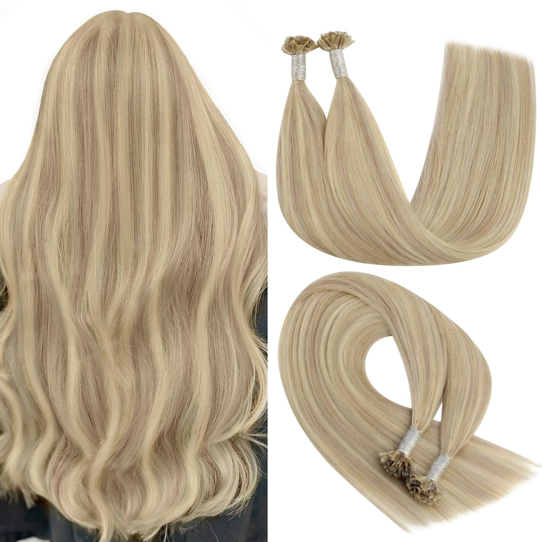 YoungSee Bonding Extensions Echthaar Blond 45 cm Haarverlangerung Bondings Echthaar Aschblond Strahn