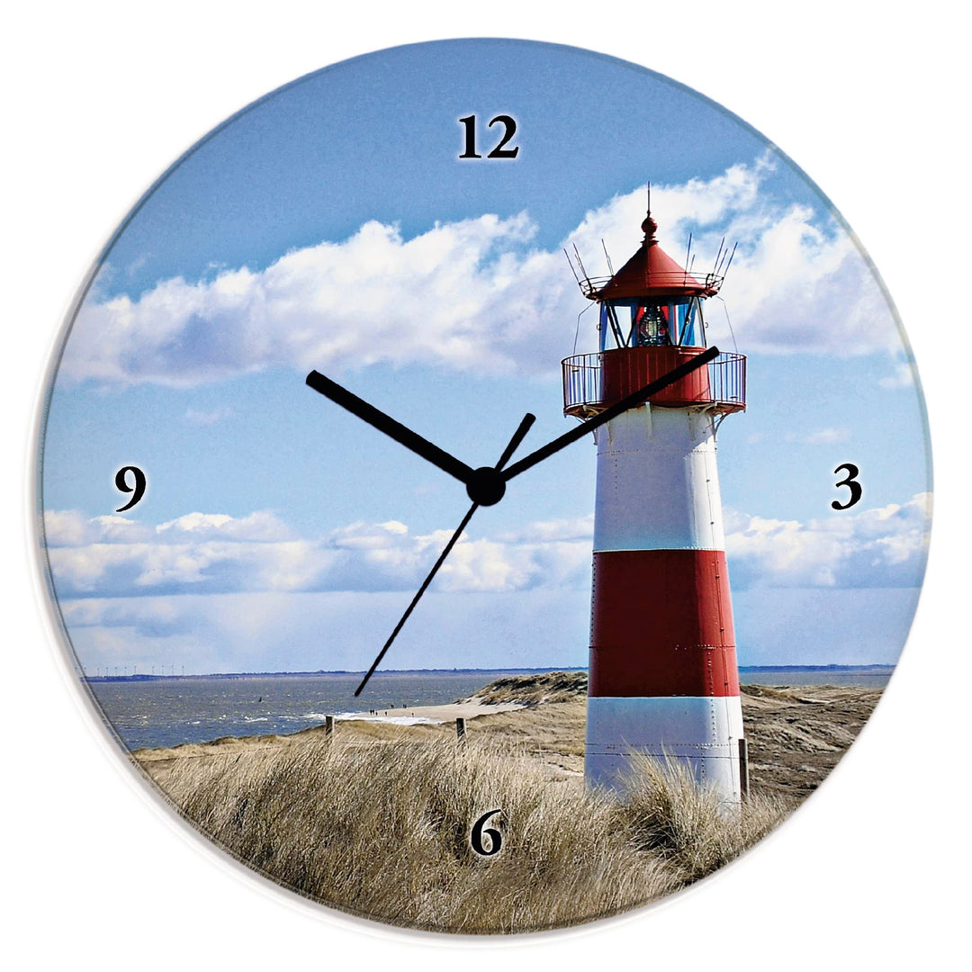 ARTLAND fotopro: Leuchtturm Sylt, Uhrwerk:Funkuhr, Grösse | BxH:Ø 30 cm Leuchtturm Funkuhr, Leuchttu