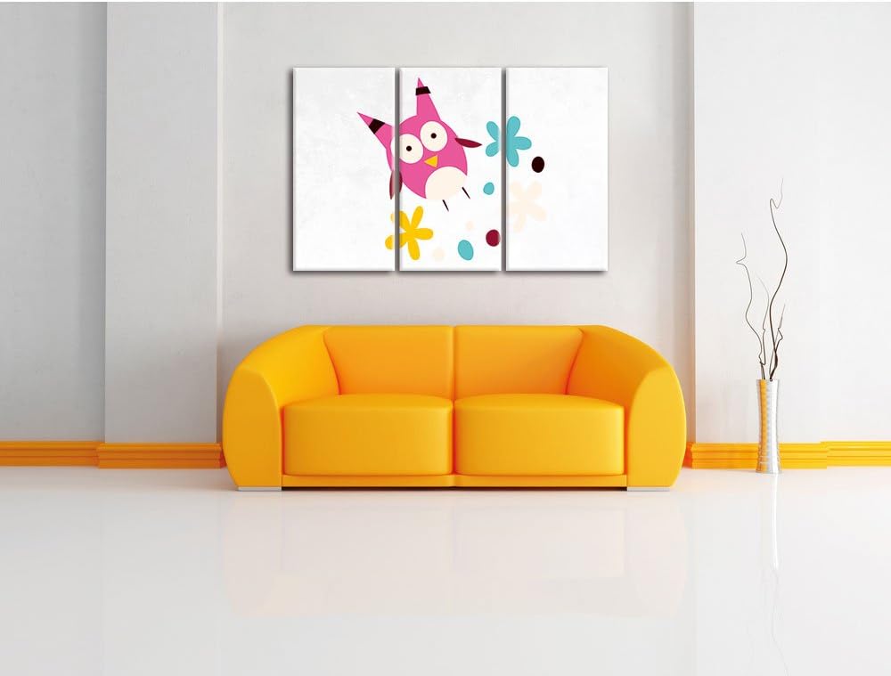 Pixxprint Fliegende Eule mit Blumen als Leinwandbild/Grösse: 3 Teilig (120x80) cm/Wandbild/Kunstdruc